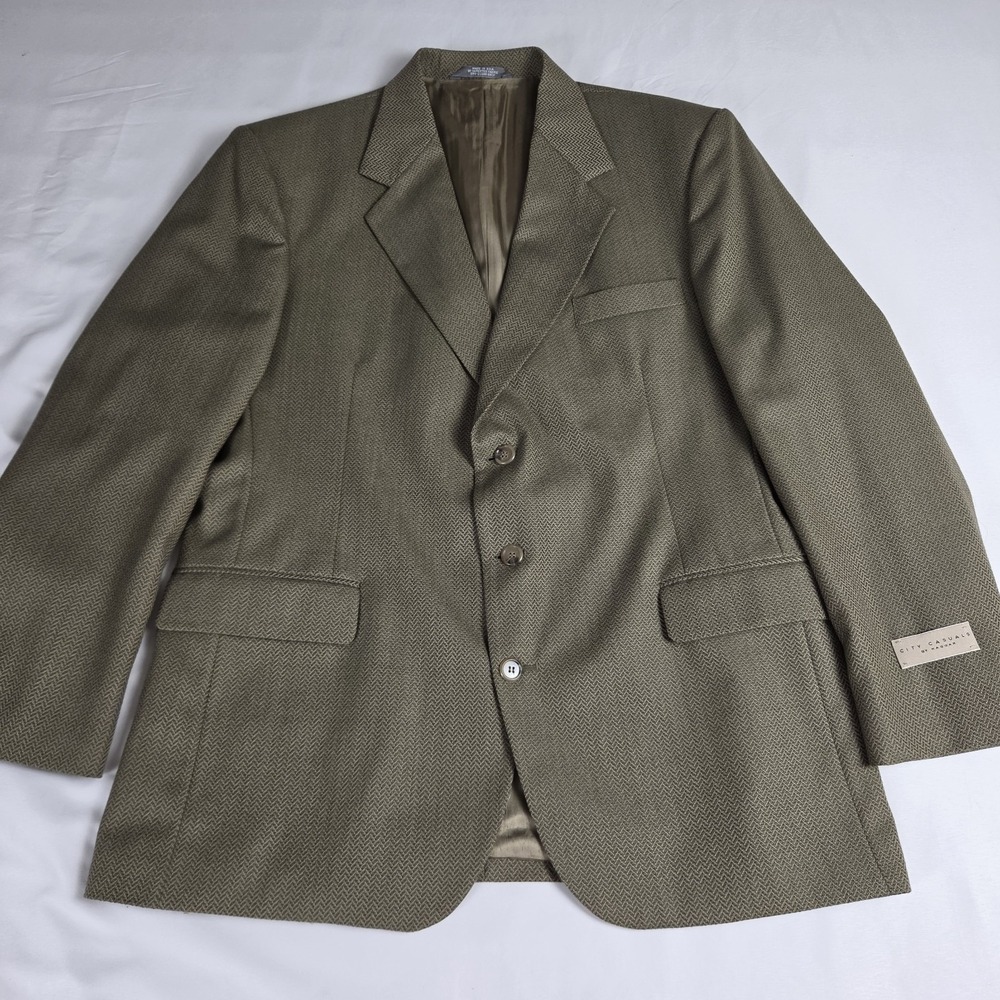 Vtg Hagar City Casuals Blazer Jacket Olive Herringbone Sport Coat 44 R